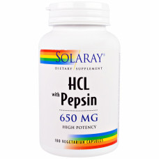 Пробіотики Solaray Бетаїн HCL і Пеппсін, HCL with Pepsin, 650 мг, 100 вегетаріа (SOR-04814)