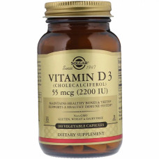 Вітамін Solgar Вітамін D3, Vitamin D3, 55 mcg (2200 IU), 100 вегетаріанські (SOL-03317)