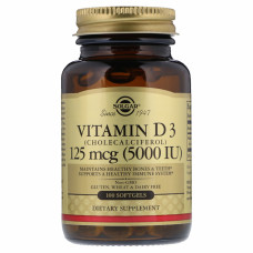 Вітамін Solgar Вітамін D3 5000 IU (125 мкг), 100 желатинових капсул (SOL-19377)