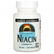 Вітамін Source Naturals Ніацин, Вітамін В3, 100 мг, Niacin, 100 таблеток (SN0501)