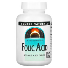 Вітамін Source Naturals Фолієва кислота, 800 мкг, Folic Acid, 200 таблеток (SN1327)