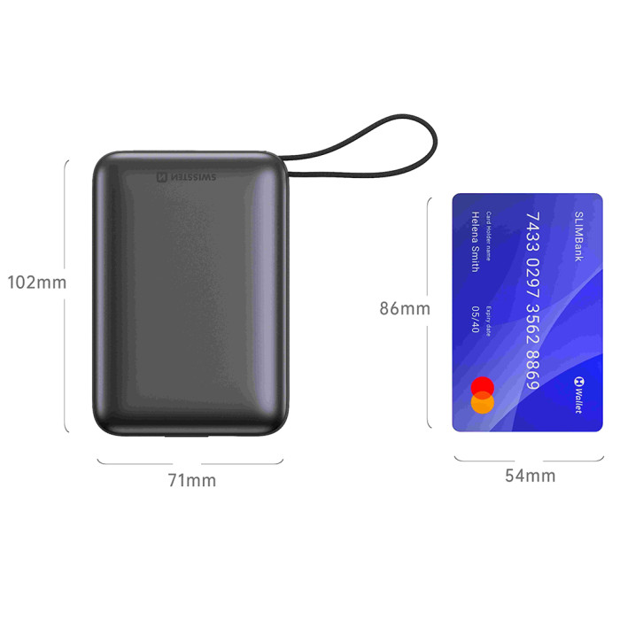 Батарея універсальна SWISSTEN 20000mAh SPACE 22/5W PD QC w/built-in cables USB-C/LIGHTNING Silver (8595217490598)