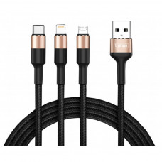 Дата кабель USB 2.0 AM to Lightning + Micro 5P + Type-C 1.2m T-F815 T-Phox (T-F815 Mix Black/Gold)