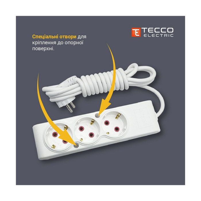 Мережевий подовжувач TECCO 3м 2 поста white (8681277841118)