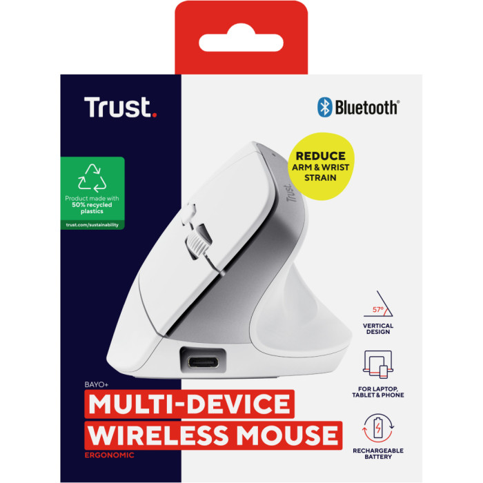 Мишка Trust Bayo+ Ergonomic Wireless/Bluetooth White (25399)