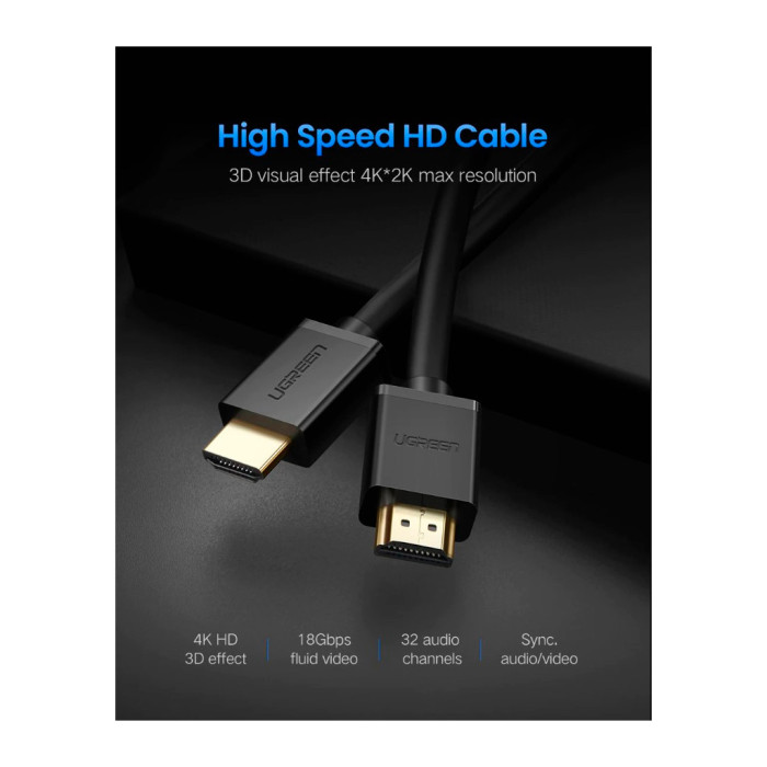 Кабель мультимедійний HDMI M to HDMI M 10.0m HD104 black Ugreen (10110)
