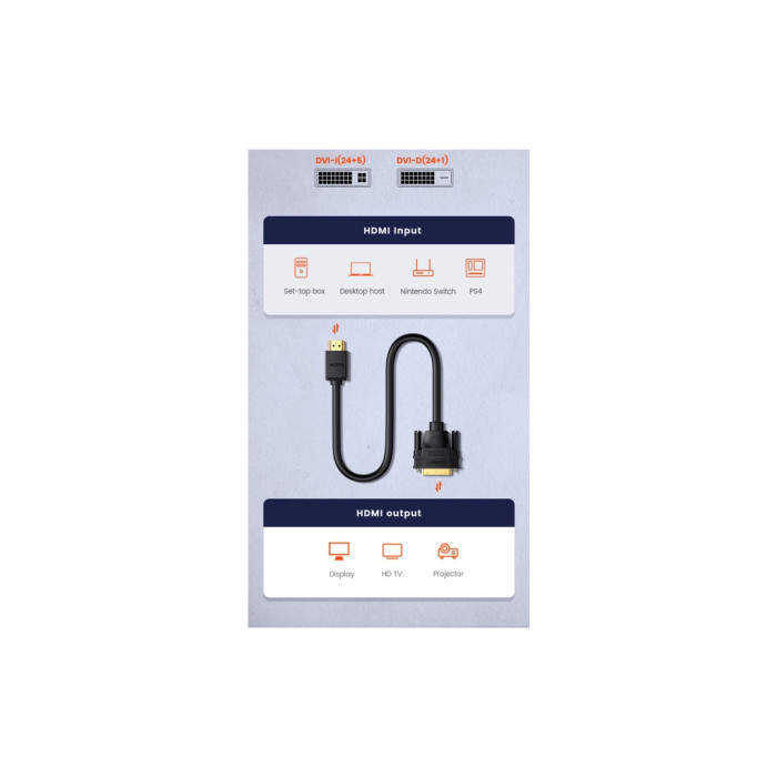 Кабель мультимедійний HDMI M to DVI M 2.0m HD106 black Ugreen (10135)