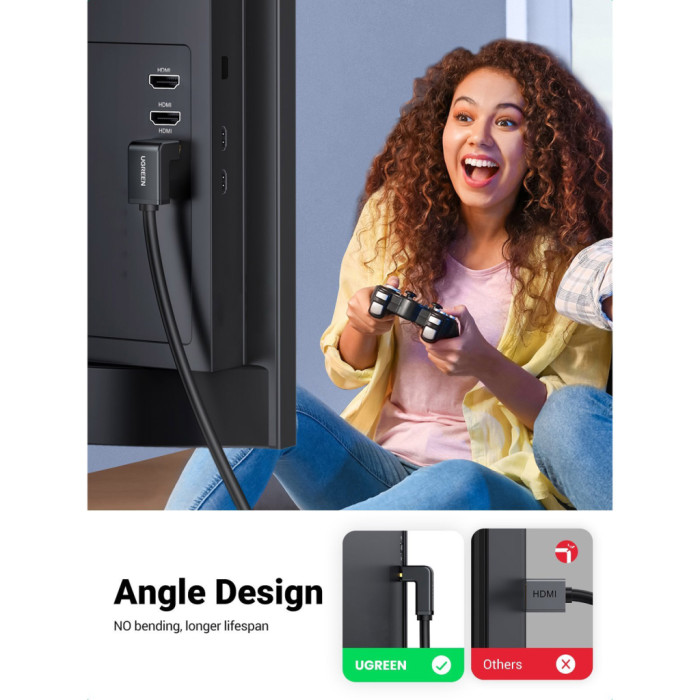 Кабель мультимедійний HDMI M to HDMI M 2.0m 90° corner HD103 black Ugreen (10173)