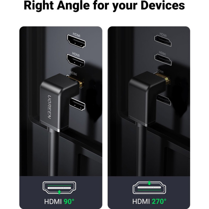 Кабель мультимедійний HDMI M to HDMI M 2.0m 90° corner HD103 black Ugreen (10173)