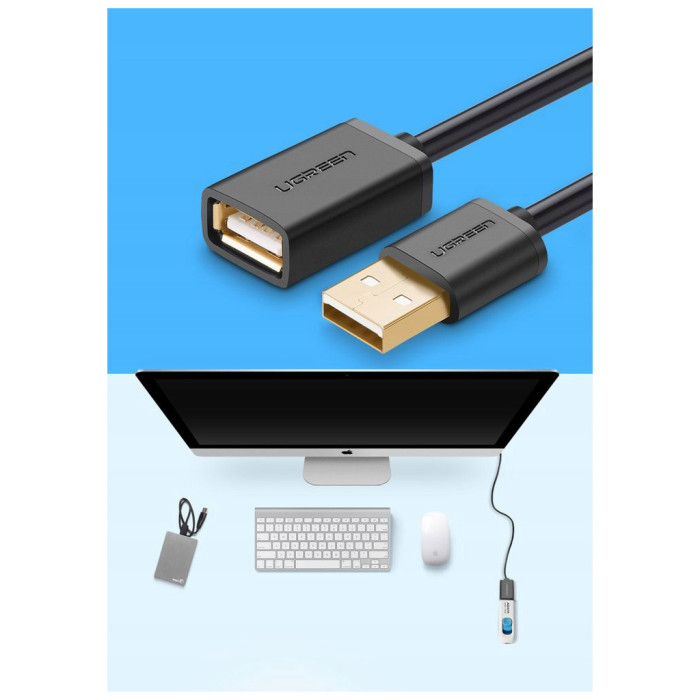 Дата кабель USB 2.0 AM/AF 0.5m US103 black Ugreen (10313)