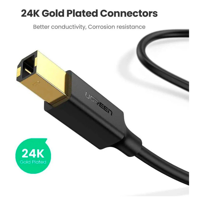 Кабель для принтера USB 2.0 AM/BM 5.0m US135 black Ugreen (10352)