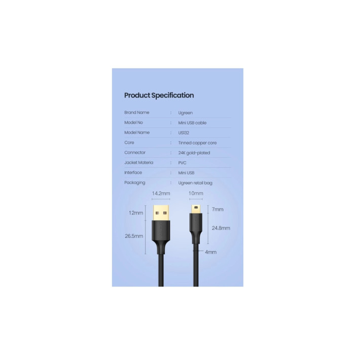 Дата кабель USB 2.0 AM to Mini 5P 1.0m US132 black Ugreen (10355)