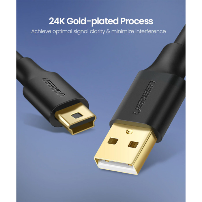 Дата кабель USB 2.0 AM to Mini 5P 1.5m US132 black Ugreen (10385)