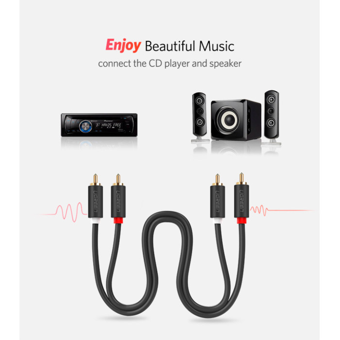Кабель мультимедійний 2xRCA M to 2xRCA M 2.0m AV104 black Ugreen (10518)