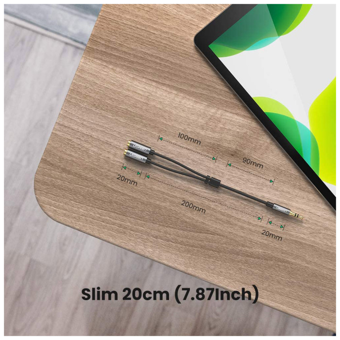 Кабель мультимедійний 3.5mm M to 2x3.5mm F 0.2m AV123 black Ugreen (10532)