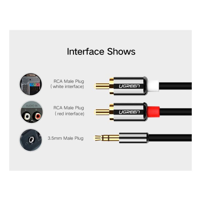 Кабель мультимедійний 3.5mm M to 2xRCA M 5.0m AV116 black Ugreen (10591)