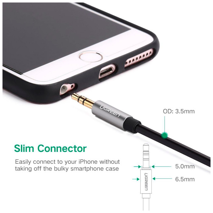 Кабель мультимедійний 3.5mm M to 3.5mm M 0.5m AV119 black Ugreen (10732)