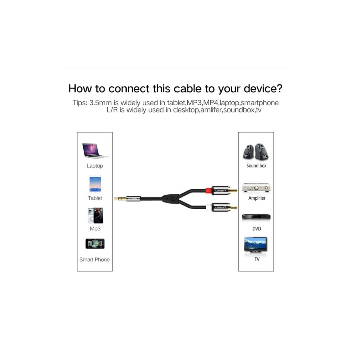 Кабель мультимедійний 3.5mm M to 2xRCA M 1.0m AV116 black Ugreen (10749)