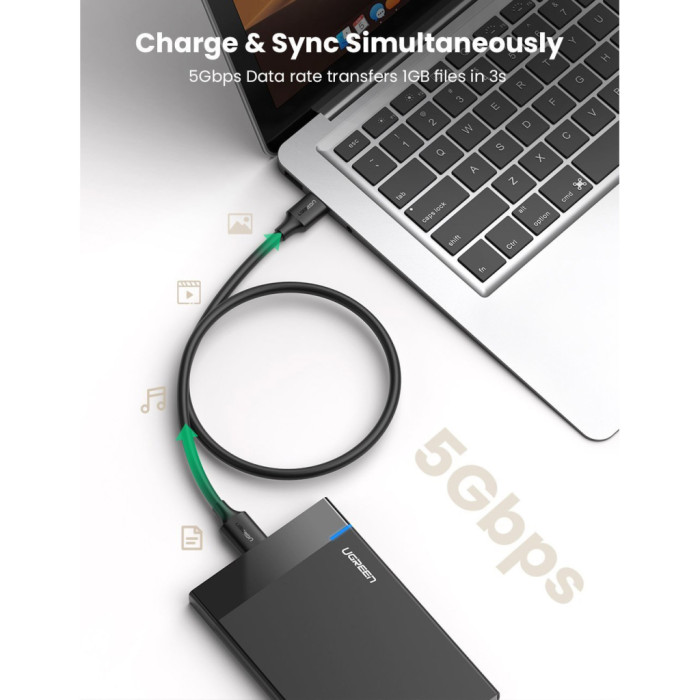 Дата кабель USB 3.0 AM to Micro B 0.5m US130 black Ugreen (10840)