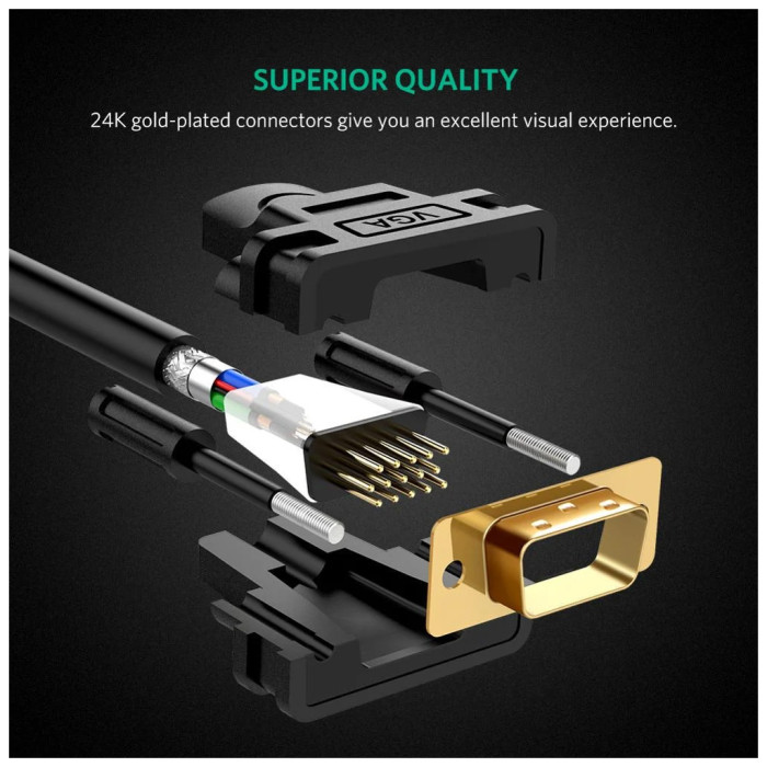 Кабель мультимедійний VGA M to VGA M 1.5m VG101 black Ugreen (11630)