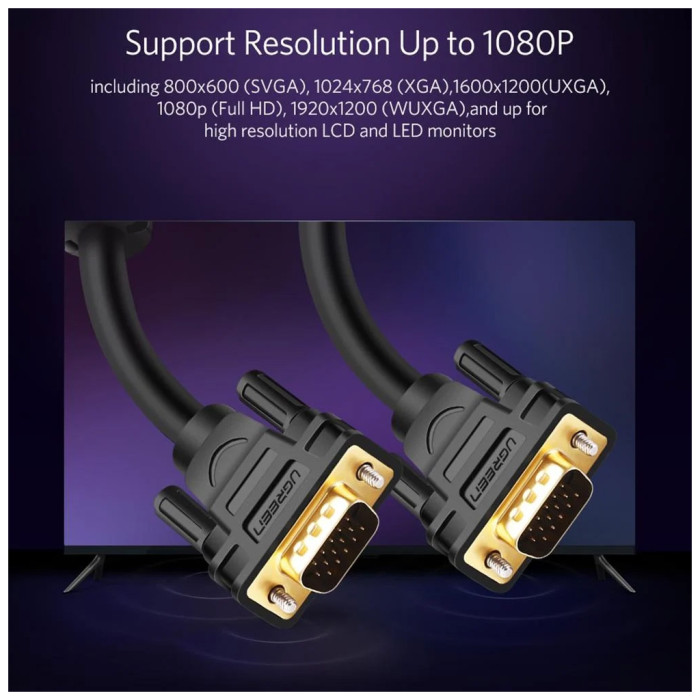 Кабель мультимедійний VGA M to VGA M 3.0m VG101 black Ugreen (11631)