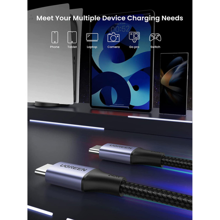 Дата кабель USB-C to USB-C 1.0m 240W US535 space gray Ugreen (15311)