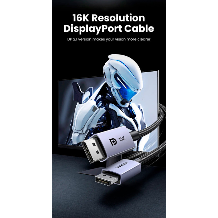 Кабель мультимедійний DisplayPort M to DisplayPort M 1.0m 16K DP118 black Ugreen (15383)