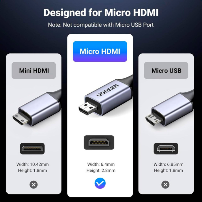 Кабель мультимедійний HDMI M to HDMI micro M 2.0m V2.1 8K60Hz HD164 black Ugreen (15517)