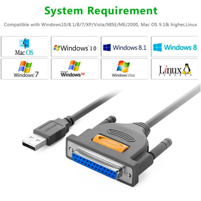 Кабель для принтера USB 2.0 to DB25 2.0m US167 black Ugreen (20224)