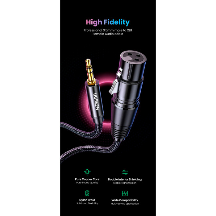 Кабель мультимедійний 3.5mm M to XLR F 2.0m AV182 black Ugreen (20244)