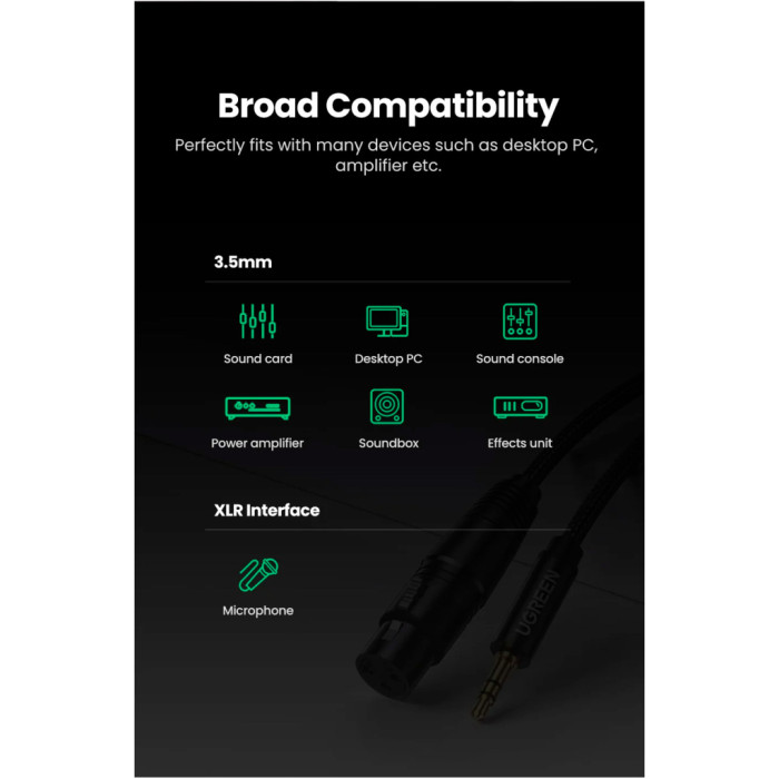Кабель мультимедійний 3.5mm M to XLR F 2.0m AV182 black Ugreen (20244)