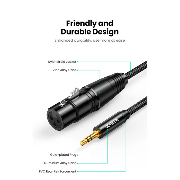 Кабель мультимедійний 3.5mm M to XLR F 1.0m AV182 black Ugreen (20763)