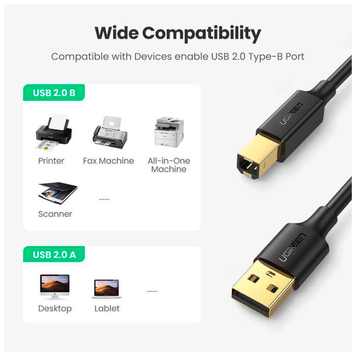Кабель для принтера USB 2.0 AM/BM 1.0m US135 black Ugreen (20846)