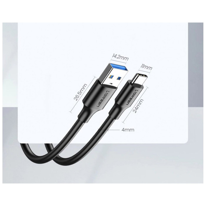 Дата кабель USB 3.0 AM to USB-C 0.5m 3A US184 black Ugreen (20881)