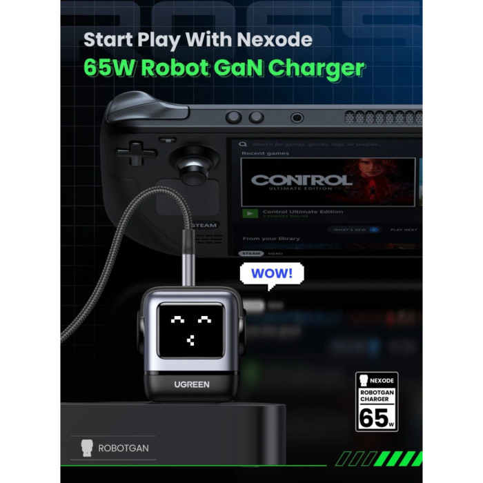 Зарядний пристрій Ugreen 1xUSB + 2xUSB-C 65W GaN CD361 gray (25685B)