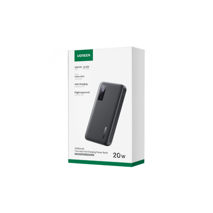 Батарея універсальна Ugreen 10000mAh 20W PD, QC/3.0, USB-A, USB-C Black (PB311) (25742)