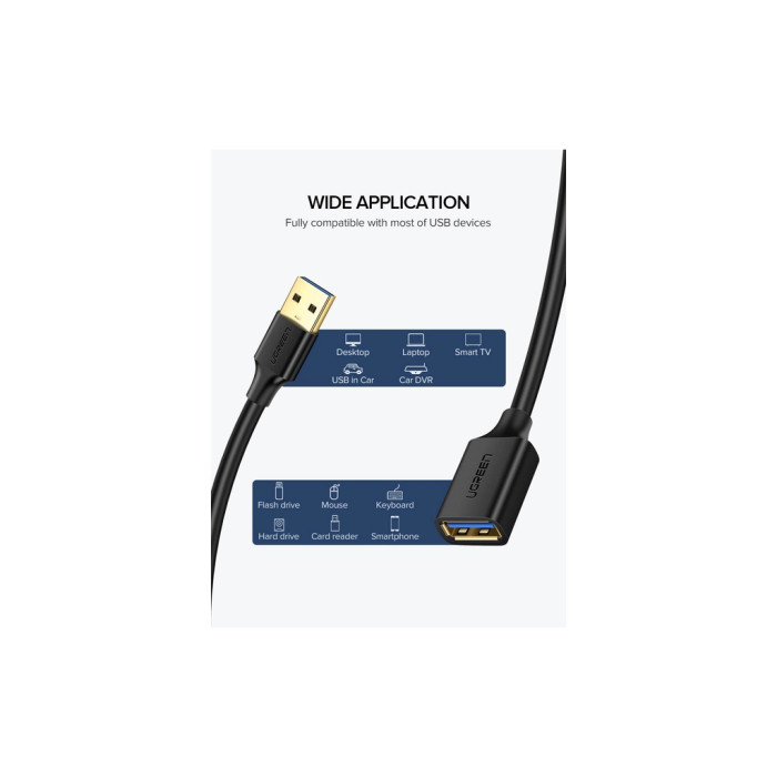 Дата кабель USB 3.0 AM/AF 1.5m US129 black Ugreen (30126)