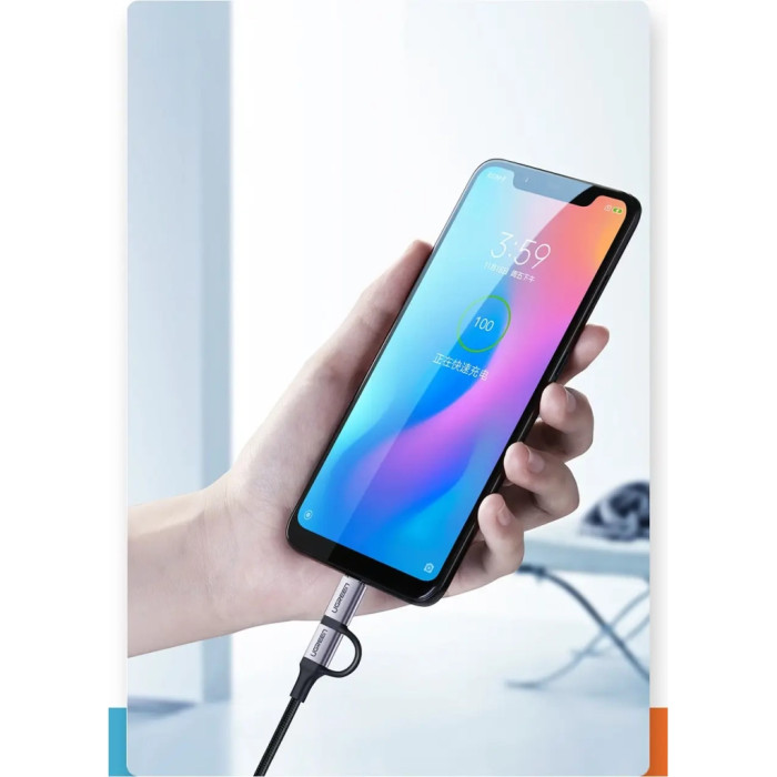 Дата кабель USB 2.0 AM to USB-C + Micro 5P 1.0m 3A US177 black Ugreen (30875)