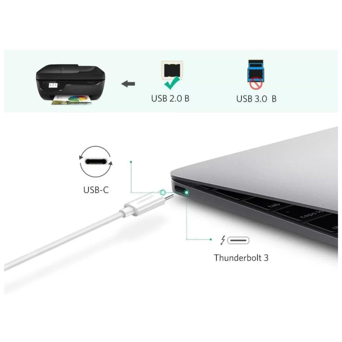Кабель для принтера Ugreen USB-C 2.0 to BM 1.5m white (40417)