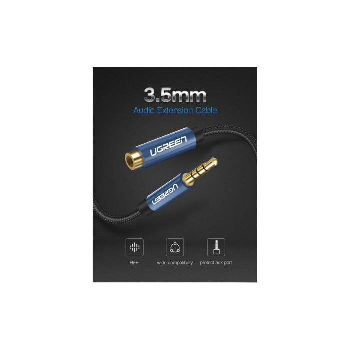 Кабель мультимедійний 3.5mm M to 3.5mm F 2.0m AV118 blue Ugreen (40675)