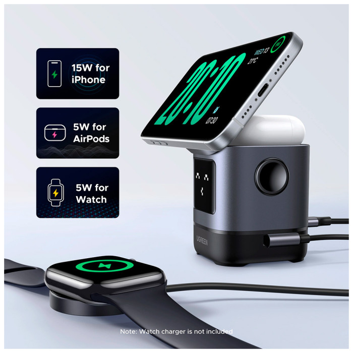 Зарядний пристрій Ugreen 2-in-1 wireless iPhone + AirPods W709 gray (45775)