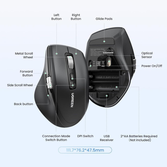 Мишка Ugreen M751 Wireless/Bluetooth Black (45792)