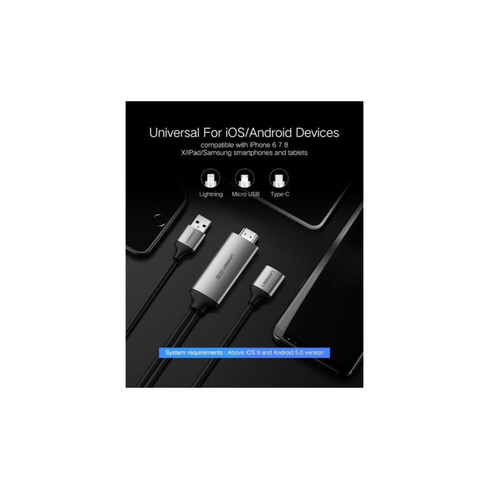 Кабель мультимедійний USB to HDMI 1.5m gray Ugreen (50291)