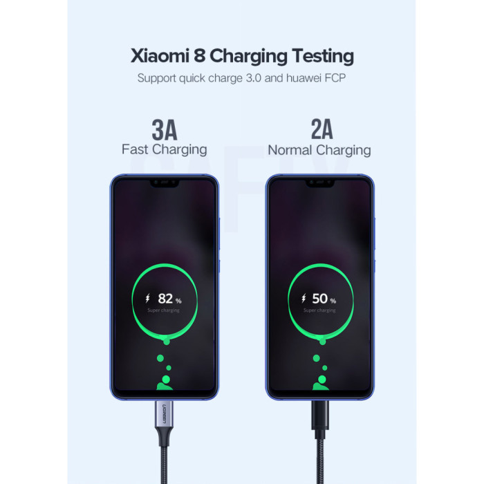 Дата кабель USB 2.0 AM to USB-C 0.25m 3A aluminum braid nickel plating black Ugreen (60124)