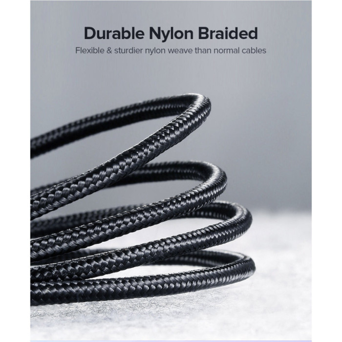 Дата кабель USB 2.0 AM to USB-C 0.25m 3A aluminum braid nickel plating black Ugreen (60124)