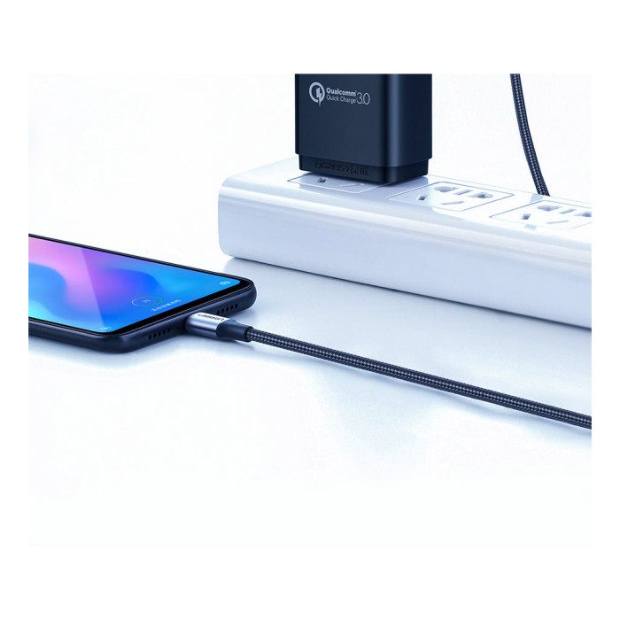 Дата кабель USB 2.0 AM to USB-C 0.25m 3A aluminum braid nickel plating black Ugreen (60124)