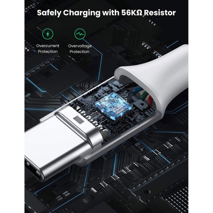 Дата кабель USB 2.0 AM to USB-C 0.25m 3A braided US288 white Ugreen (60129)