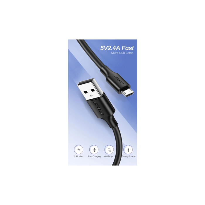 Дата кабель USB 2.0 AM to Micro 5P 0.25m 2A US289 black Ugreen (60134)