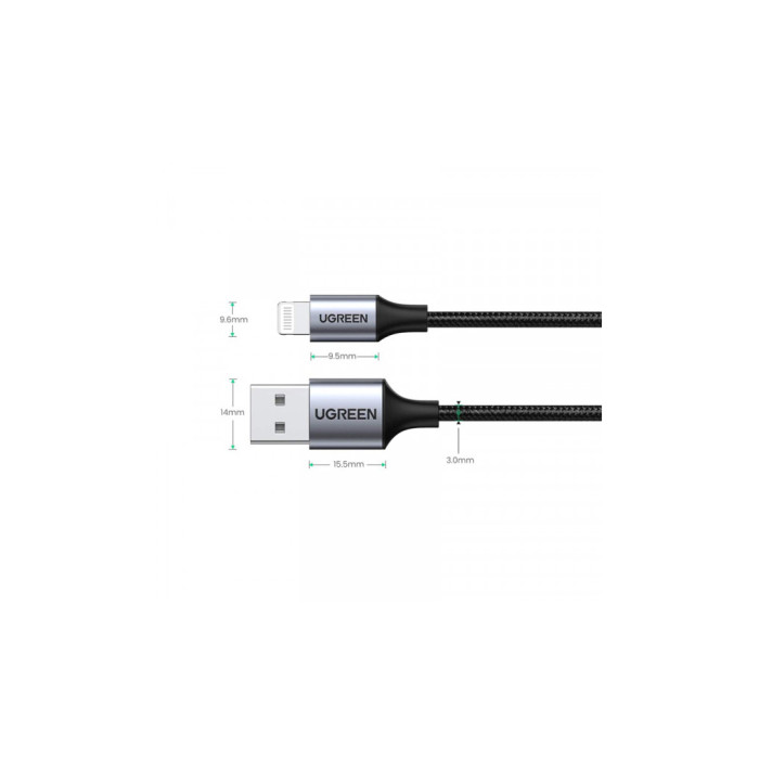 Дата кабель USB 2.0 AM to Lightning 1.0m 2.4A US199 black Ugreen (60156)