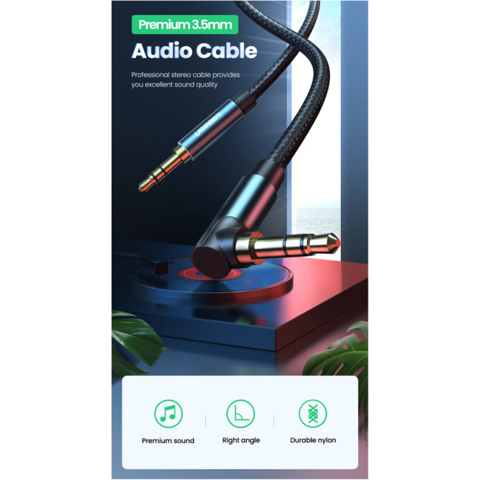 Кабель мультимедійний 3.5mm M to 3.5mm M 1.0m 90° corner AV112 blue Ugreen (60179)